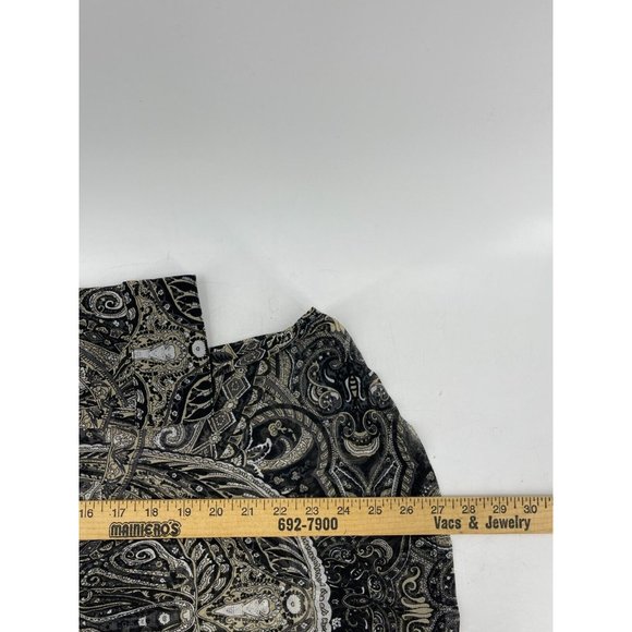 INC Black Paisley Long Sleeve Rhinestone Buttons Sheer Collared Top Shirt XL - Picture 13 of 14